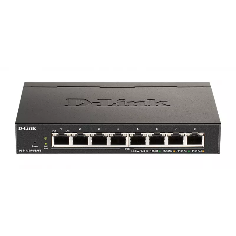 D-Link 8 portu PoE gigabitu viedais pārvaldāmais slēdzis, pārvaldāms, L2/L3, Gigabit Ethernet (10/100/1000), pilna dupleksa, Power over Ethernet (PoE)