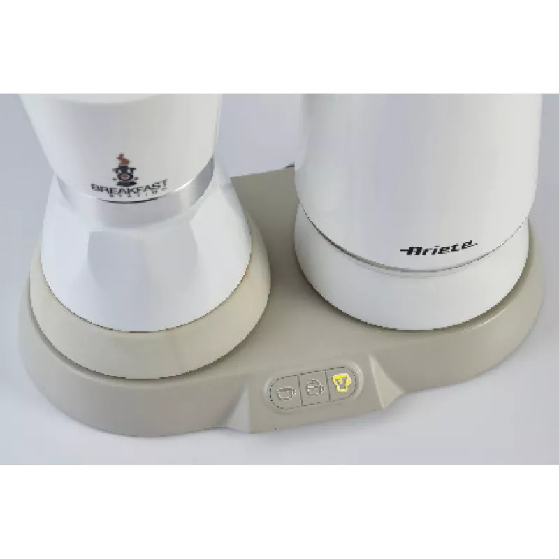 Ariete 1344 Brokastu stacija, 3 produkti vienā: mokas katliņš, tējkanna, karstā un aukstā piena putotājs, 500 W, 2/4 krūzes, saglabā kafiju karstu, 5 funkcijas, balta