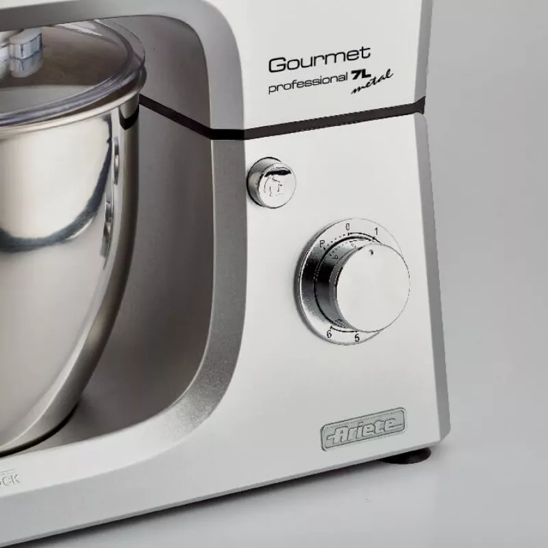 Ariete 1598 Gourmet Professional 7L Metal - planetārais mikseris ar blenderi - nerūsējošā tērauda bļoda - 7 L - stikla krūze - 1200 W - 6 ātrumi