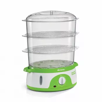 Ariete 911 Healthy Steam - Elektriskais tvaicētājs - 3 grozi - Rīsu trauks - Taimeris 60 min - 800 W - 9 litri - Balta un zaļa