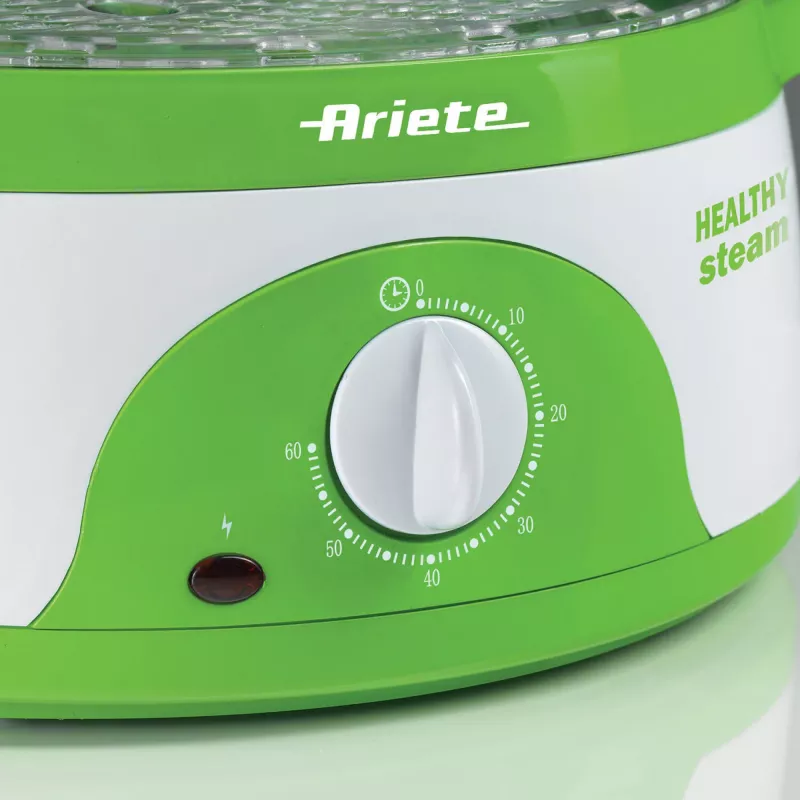 Ariete 911 Healthy Steam - Elektriskais tvaicētājs - 3 grozi - Rīsu trauks - Taimeris 60 min - 800 W - 9 litri - Balta un zaļa