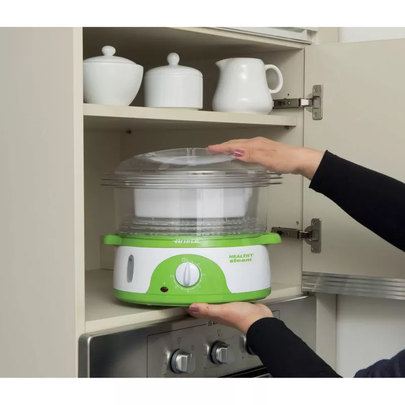 Ariete 911 Healthy Steam - Elektriskais tvaicētājs - 3 grozi - Rīsu trauks - Taimeris 60 min - 800 W - 9 litri - Balta un zaļa