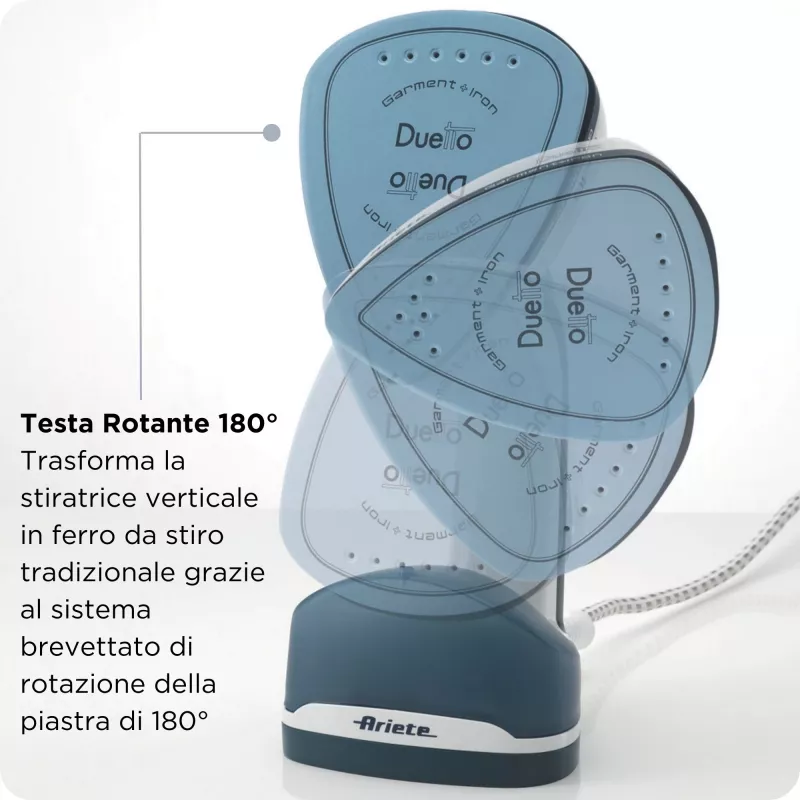 Ariete 6246 Duetto apģērbu gludeklis - vertikālais gludeklis un gludeklis ar nepiedegošu keramikas plāksni - 1000 W - balts un zils