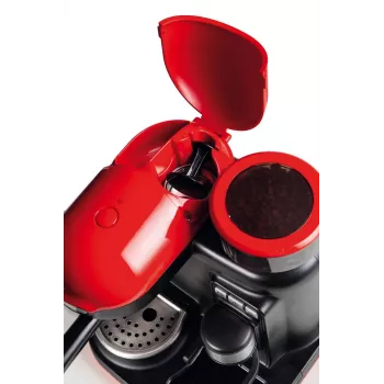 Ariete 1318 Moderna espresso automāts ar integrētu kafijas dzirnaviņu, kafijas pupiņām un maltai kafijai, piena putotājs kapučīno pagatavošanai, 1 un 2 tasīšu filtrs, 1080 W, 800 ml, sarkans
