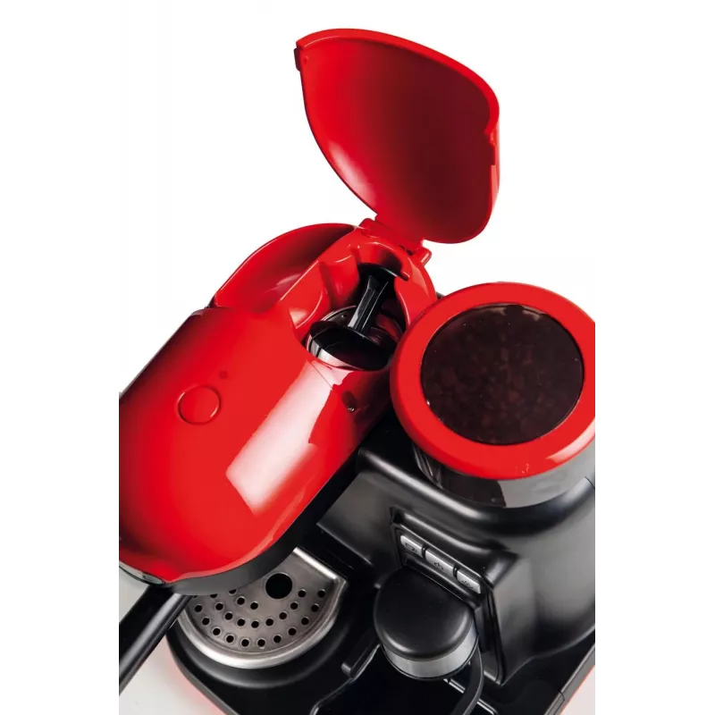 Ariete 1318 Moderna espresso automāts ar integrētu kafijas dzirnaviņu, kafijas pupiņām un maltai kafijai, piena putotājs kapučīno pagatavošanai, 1 un 2 tasīšu filtrs, 1080 W, 800 ml, sarkans