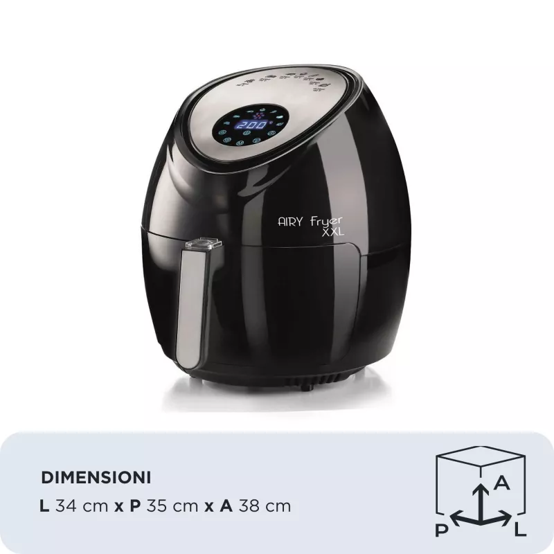 Ariete 4618 Airy Fryer XXL - Gaisa cepeškrāsns - Apcep 2,5 kg frī kartupeļu - 7 litri - Gatavošana bez eļļas un taukiem - 1800 W - Melns