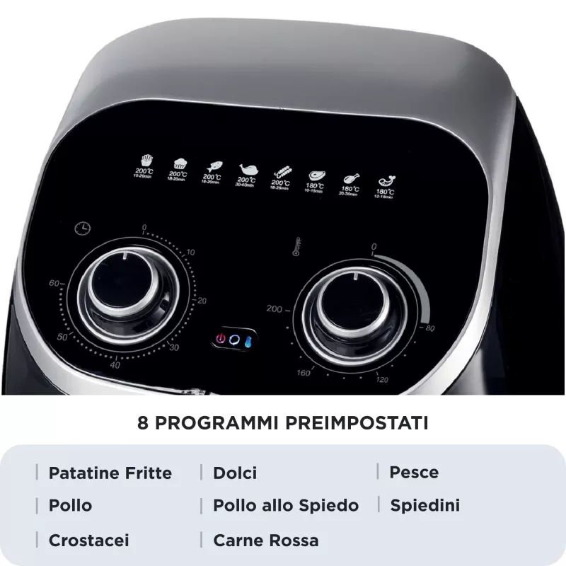 Ariete 4619 Airy Fryer Oven - gaisa fritieris un elektriskā cepeškrāsns ar rotisserie - rotējošs grozs - žāvētājs - 2000 W - 11 litri - tērauds