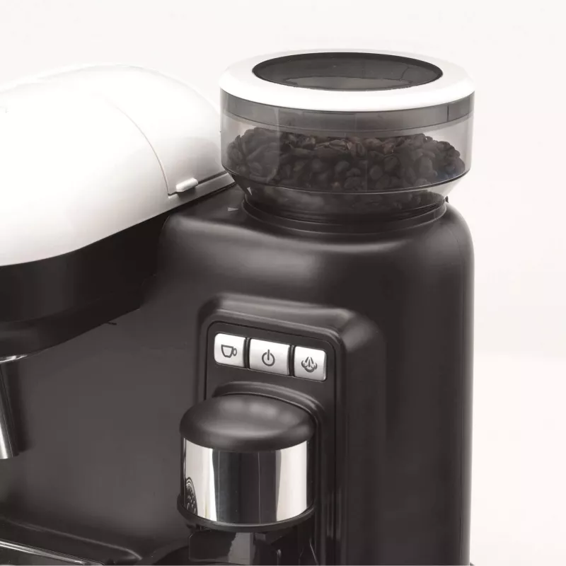 Ariete 1318 Moderna espresso automāts ar iebūvētu kafijas dzirnaviņu, kafijas pupiņām un maltai kafijai, piena putošanas kapučīno pagatavotājs, 1 un 2 tasīšu filtrs, 1080 W, 800 cc, balts