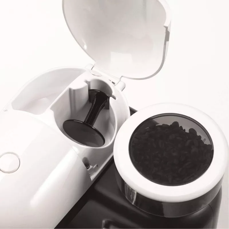 Ariete 1318 Moderna espresso automāts ar iebūvētu kafijas dzirnaviņu, kafijas pupiņām un maltai kafijai, piena putošanas kapučīno pagatavotājs, 1 un 2 tasīšu filtrs, 1080 W, 800 cc, balts