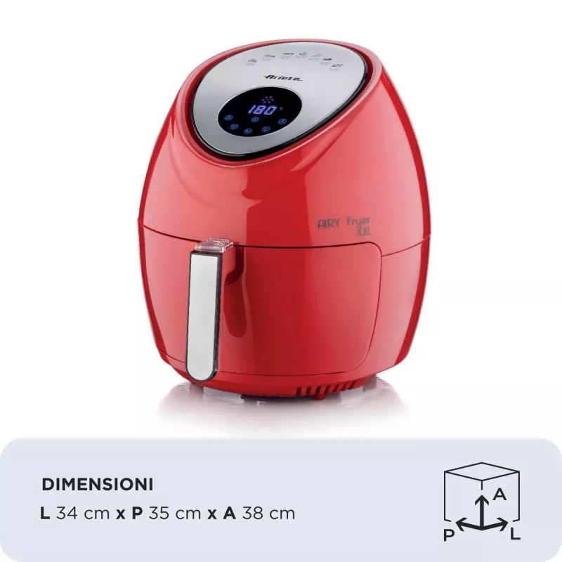 Ariete 4618 Airy Fryer XXL - gaisa fritieris - cep līdz 2,5 kg frī kartupeļu - 7 litri - gatavošana bez eļļas un taukiem - 1800 W - sarkans