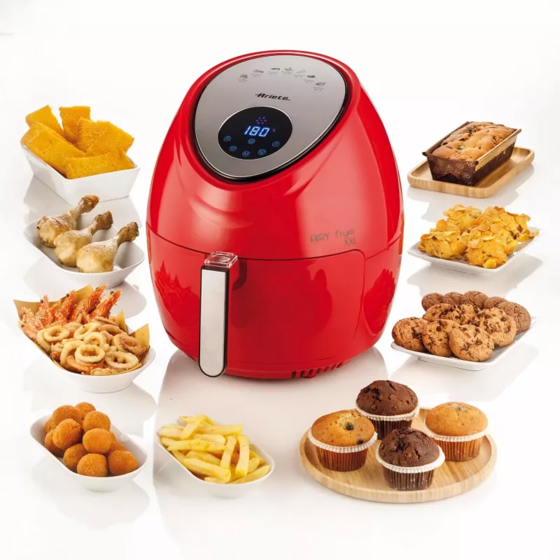 Ariete 4618 Airy Fryer XXL - gaisa fritieris - cep līdz 2,5 kg frī kartupeļu - 7 litri - gatavošana bez eļļas un taukiem - 1800 W - sarkans