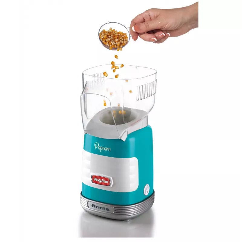 Ariete 2956, Pop Corn Party Time, popkorna automāts, ar karstu gaisu 2 minūtēs uzspridzina 60 g kukurūzas popkornam, bez taukiem, 1000 W, zils