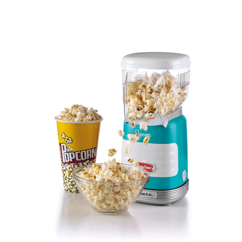 Ariete 2956, Pop Corn Party Time, popkorna automāts, ar karstu gaisu 2 minūtēs uzspridzina 60 g kukurūzas popkornam, bez taukiem, 1000 W, zils