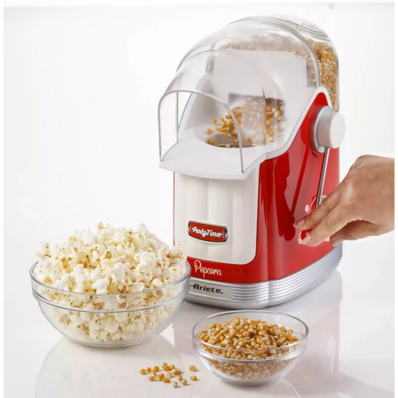 Ariete 2958 Popkorna Gatavotājs Party Time, Popkorna Gatavotājs ar Sviru, 1100 W, Tilpums 600 g, Bez Tauku Karstā Gaisa Gatavošana, Sarkans