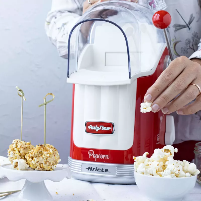 Ariete 2958 Popkorna Gatavotājs Party Time, Popkorna Gatavotājs ar Sviru, 1100 W, Tilpums 600 g, Bez Tauku Karstā Gaisa Gatavošana, Sarkans