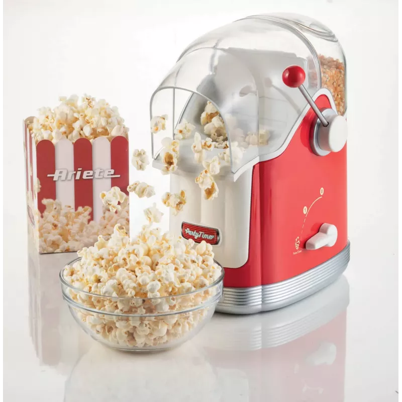Ariete 2958 Popkorna Gatavotājs Party Time, Popkorna Gatavotājs ar Sviru, 1100 W, Tilpums 600 g, Bez Tauku Karstā Gaisa Gatavošana, Sarkans
