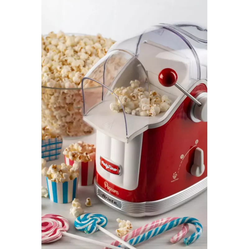 Ariete 2958 Popkorna Gatavotājs Party Time, Popkorna Gatavotājs ar Sviru, 1100 W, Tilpums 600 g, Bez Tauku Karstā Gaisa Gatavošana, Sarkans