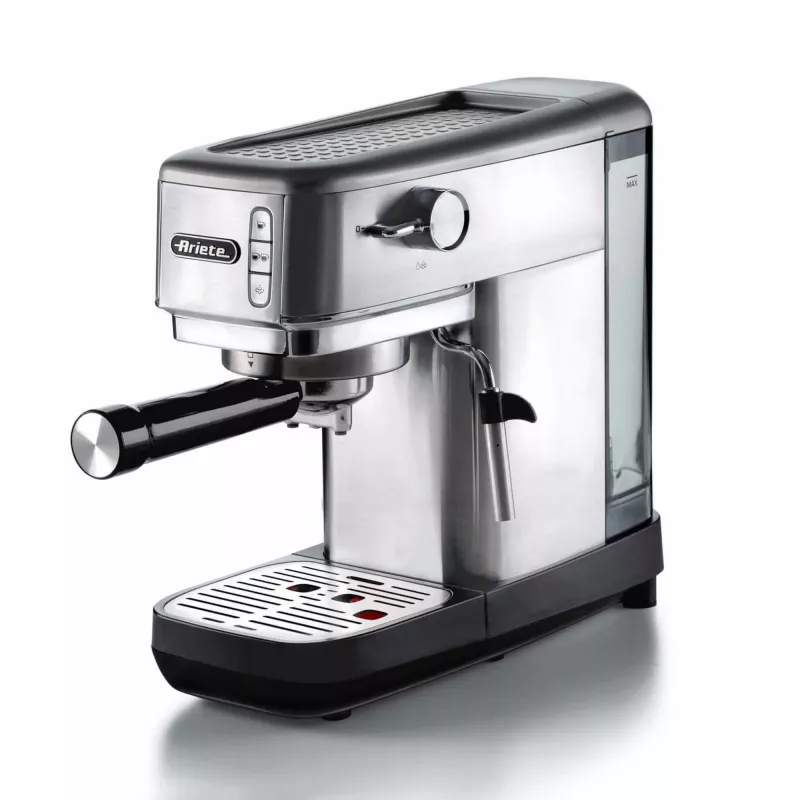 Ariete 1380 Metal kafijas automāts, saderīgs ar maltu kafiju un ESE podiņiem, 1300 W, 1,1 L ietilpība, 15 bāru spiediens, ½ krūzes filtrs, kapučīno pagatavošanas ierīce, sudraba krāsa