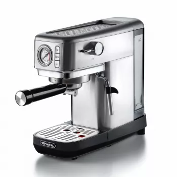 Ariete 1381 kafijas automāts ar manometru, saderīgs ar maltu kafiju un ESE kafijas pākstiņiem, 1300 W, 1,1 L tvertnes tilpums, 15 bāru spiediens, filtrs ½ krūzei, kapučīno pagatavošanas ierīce, sudraba krāsā