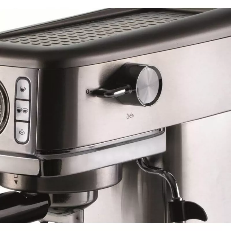 Ariete 1381 kafijas automāts ar manometru, saderīgs ar maltu kafiju un ESE kafijas pākstiņiem, 1300 W, 1,1 L tvertnes tilpums, 15 bāru spiediens, filtrs ½ krūzei, kapučīno pagatavošanas ierīce, sudraba krāsā