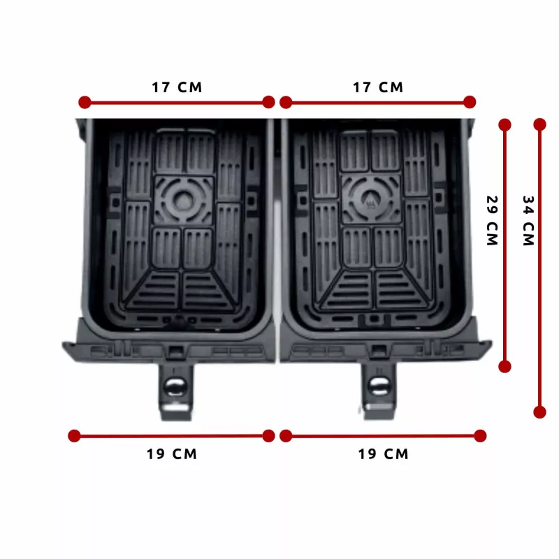Ariete 4623 Airy Fryer Dual, gaisa fritieris ar dubulto grozu, 1700 W, 8L ietilpība, 3 gatavošanas funkcijas, digitāls LED skārienpanelis, 8 iepriekš iestatītas programmas, taimeris, 2 grozi, melns