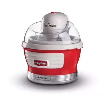 Ariete 643 Saldējuma gatavotājs Party Time, saldējuma gatavošanas iekārta, 12W, 1,5 L tilpums, noņemams grozs ar dubultu izolāciju, pagatavošanas laiks 30 minūtes, vāks sastāvdaļu pievienošanai, sarkana