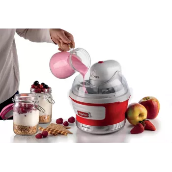 Ariete 643 Saldējuma gatavotājs Party Time, saldējuma gatavošanas iekārta, 12W, 1,5 L tilpums, noņemams grozs ar dubultu izolāciju, pagatavošanas laiks 30 minūtes, vāks sastāvdaļu pievienošanai, sarkana