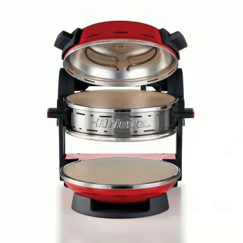 Ariete 927 Pizzeria, dubultā picas krāsns, 2 picas 4 minūtēs, 2300 W, 2 ugunsizturīgi akmeņi, 2 termostati, diametrs 32 cm, 5 cepšanas līmeņi, 2 nerūsējošā tērauda lāpstiņas, sarkana