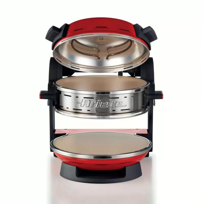 Ariete 927 Pizzeria, dubultā picas krāsns, 2 picas 4 minūtēs, 2300 W, 2 ugunsizturīgi akmeņi, 2 termostati, diametrs 32 cm, 5 cepšanas līmeņi, 2 nerūsējošā tērauda lāpstiņas, sarkana