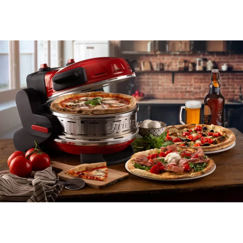 Ariete 927 Pizzeria, dubultā picas krāsns, 2 picas 4 minūtēs, 2300 W, 2 ugunsizturīgi akmeņi, 2 termostati, diametrs 32 cm, 5 cepšanas līmeņi, 2 nerūsējošā tērauda lāpstiņas, sarkana