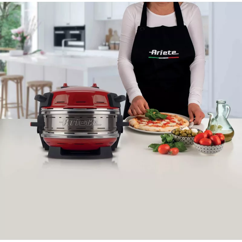 Ariete 927 Pizzeria, dubultā picas krāsns, 2 picas 4 minūtēs, 2300 W, 2 ugunsizturīgi akmeņi, 2 termostati, diametrs 32 cm, 5 cepšanas līmeņi, 2 nerūsējošā tērauda lāpstiņas, sarkana