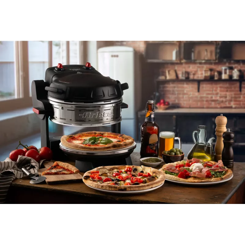 Ariete 927 Pizzeria, dubultā picas krāsns, 2 picas 4 minūtēs, 2300 W, 2 ugunsizturīgi akmeņi, 2 termostati, diametrs 32 cm, 5 cepšanas līmeņi, 2 nerūsējošā tērauda lāpstiņas, sarkana