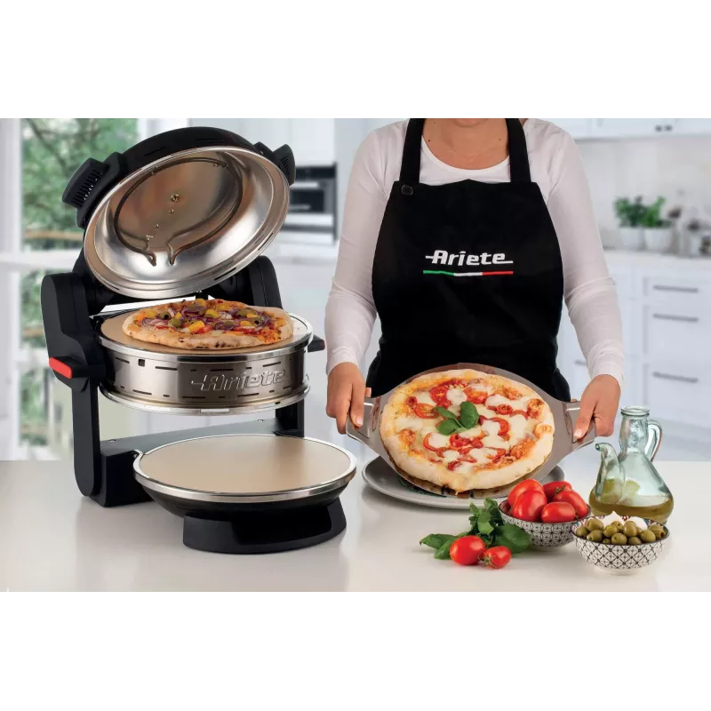 Ariete 927 Pizzeria, dubultā picas krāsns, 2 picas 4 minūtēs, 2300 W, 2 ugunsizturīgi akmeņi, 2 termostati, diametrs 32 cm, 5 cepšanas līmeņi, 2 nerūsējošā tērauda lāpstiņas, sarkana