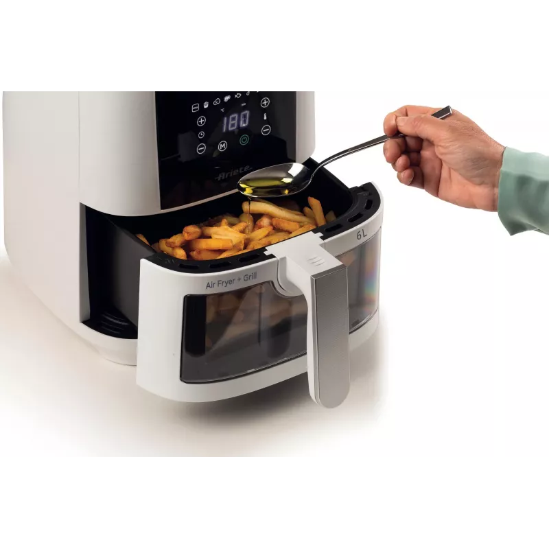 Ariete 4626 Airy Fryer 6L, Gaisa fritieris, 1300 W, 6L ietilpība, 2,5 kg gatavošanas ietilpība, 8 iepriekš iestatītas programmas, temperatūra līdz 200°, caurspīdīgs grozs gatavošanas kontrolei, melns