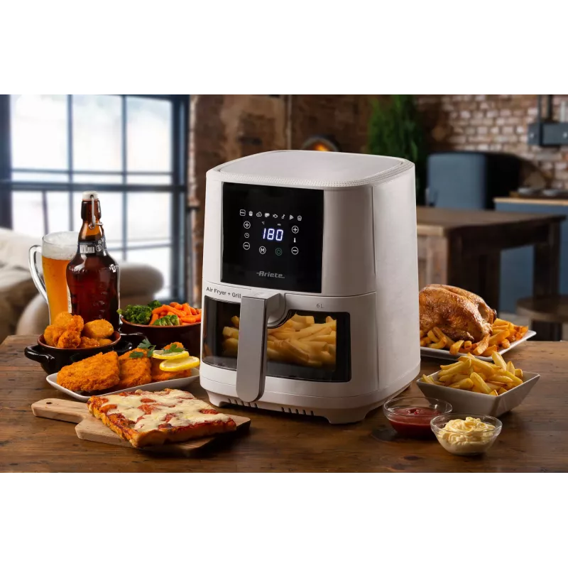 Ariete 4626 Airy Fryer 6L, Gaisa fritieris, 1300 W, 6L ietilpība, 2,5 kg gatavošanas ietilpība, 8 iepriekš iestatītas programmas, temperatūra līdz 200°, caurspīdīgs grozs gatavošanas kontrolei, melns