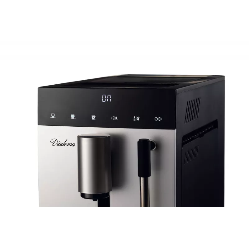 Ariete 1452 Diadema, automātiskais kafijas automāts, 1350 W, 19 bāru spiediens, kafijai, americano un karstajam ūdenim, kapučinatora ierīce, LED displejs, regulējams izvads, sudraba krāsā