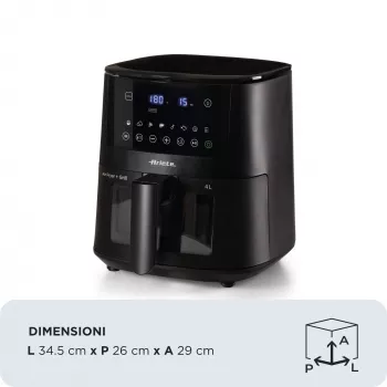 Ariete 4633, Karstā gaisa fritieris 4L, 1400W, Tilpums 4L, 9 programmas, Kratīšanas un grilēšanas funkcija, Temperatūra līdz 200°C, Melns