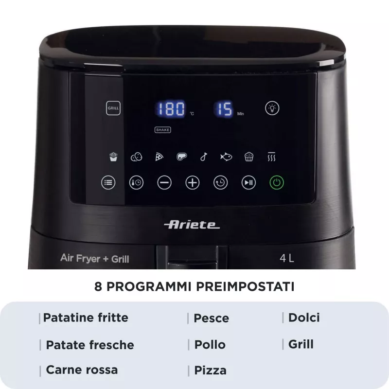 Ariete 4633, Karstā gaisa fritieris 4L, 1400W, Tilpums 4L, 9 programmas, Kratīšanas un grilēšanas funkcija, Temperatūra līdz 200°C, Melns