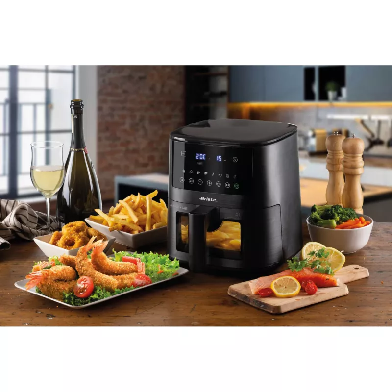 Ariete 4633, Karstā gaisa fritieris 4L, 1400W, Tilpums 4L, 9 programmas, Kratīšanas un grilēšanas funkcija, Temperatūra līdz 200°C, Melns