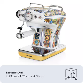Ariete 1389 Positano kafijas automāts, 850W, tvertnes tilpums 0,9L, filtrs 1 vai 2 tasēm, pilēšanas paplāte, piena putotājs