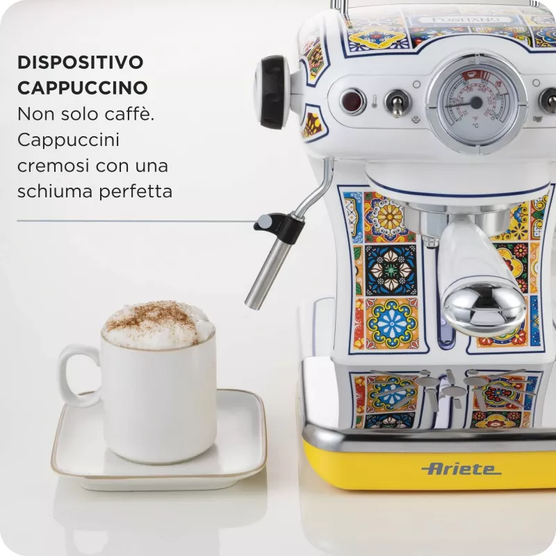 Ariete 1389 Positano kafijas automāts, 850W, tvertnes tilpums 0,9L, filtrs 1 vai 2 tasēm, pilēšanas paplāte, piena putotājs
