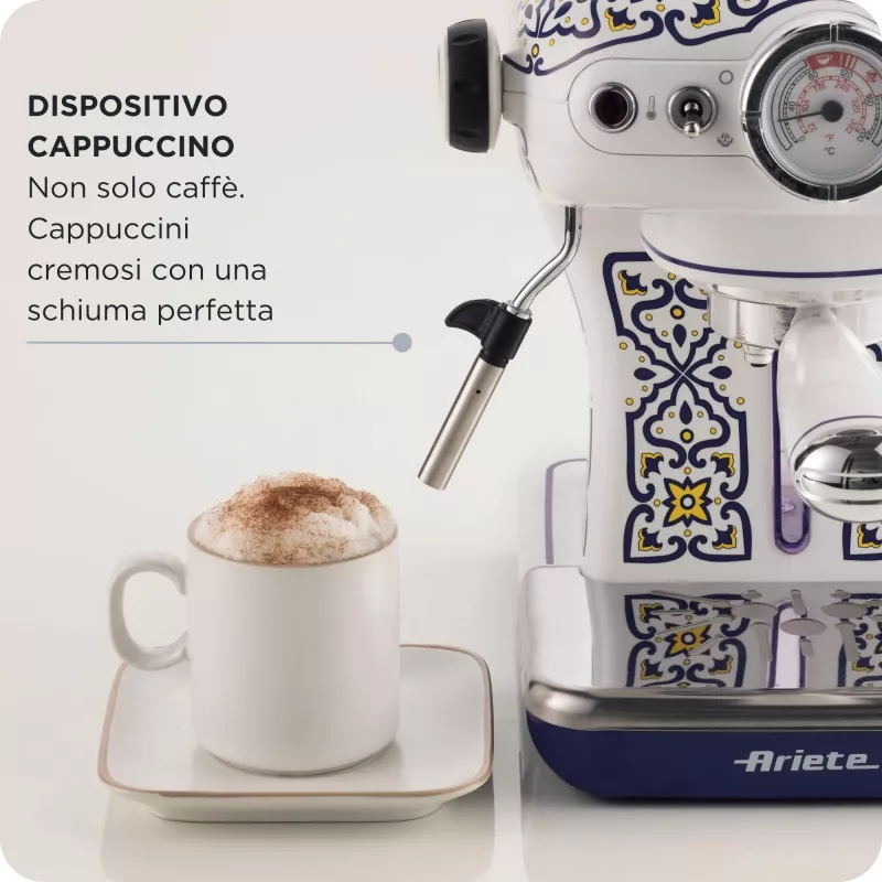 Ariete 1389 Capri kafijas automāts, 850W, Tvertnes tilpums 0.9L, 1 vai 2 tasīšu filtrs, Pilienu paplāte, Piena putotājs