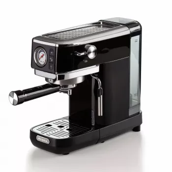 Ariete 1381 kafijas automāts ar manometru, saderīgs ar maltu kafiju un ESE podiņiem, 1300 W, 1,1 L ietilpība, 15 bāru spiediens, filtrs ½ krūzei, kapučīno ierīce, melna