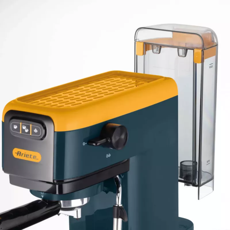 Ariete 1399 Espresso kafijas automāts, maltai kafijai un ESE kafijas pākstīm, 1300 W, 1,1 L tilpums, 15 bāru spiediens, 1, 2 tasīšu un ESE pākšu filtrs, kapučīno, dzeltenā krāsā