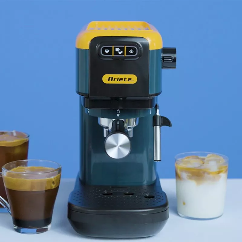 Ariete 1399 Espresso kafijas automāts, maltai kafijai un ESE kafijas pākstīm, 1300 W, 1,1 L tilpums, 15 bāru spiediens, 1, 2 tasīšu un ESE pākšu filtrs, kapučīno, dzeltenā krāsā