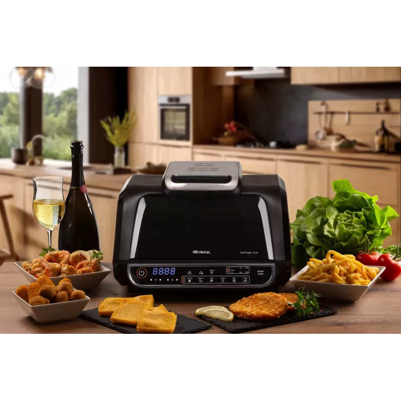 Ariete 4635 Air Fryer Grill, gaisa cepeškrāsns un grils, steiku grils, 1700 W, tilpums 8 L, cepšana un grilēšana, 8 gatavošanas funkcijas, taimeris, melna