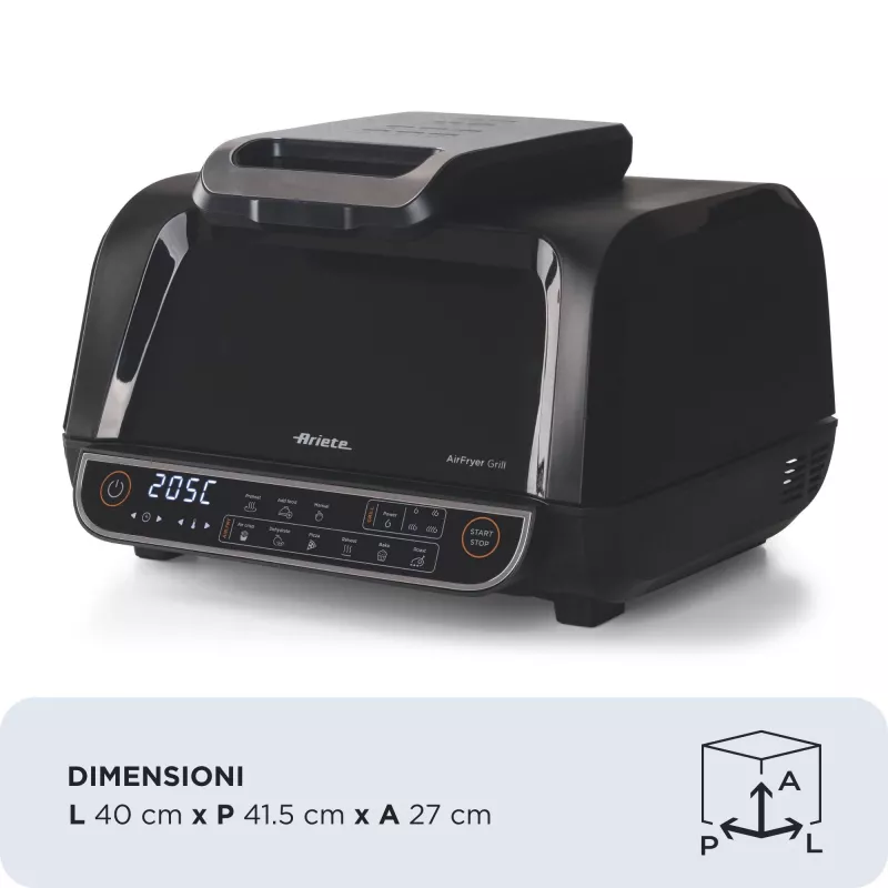 Ariete 4635 Air Fryer Grill, gaisa cepeškrāsns un grils, steiku grils, 1700 W, tilpums 8 L, cepšana un grilēšana, 8 gatavošanas funkcijas, taimeris, melna