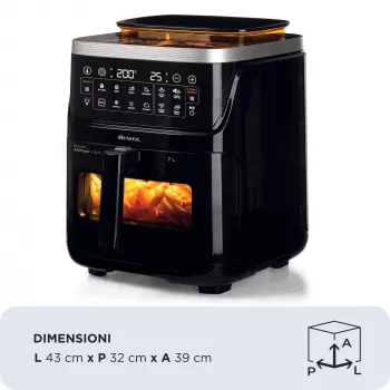 Ariete 4636 Gaisa fritieris ar tvaika funkciju + Grils, 1700 W, Dehidrēšanas funkcija, 10 gatavošanas funkcijas, Caurspīdīgs grozs, Taimeris, Melns