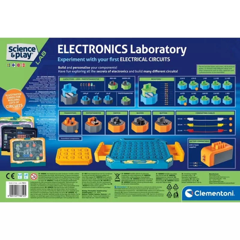 Clementoni Science & Play elektronikas laboratorija, Eksperimentu komplekts, Elektrība, 8 gadi, Dažādas krāsas