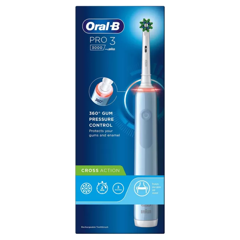 Oral-B Pro 3 3000 Cross Pieaugušo Rotējoši-oscilējoša zobu birste Zila